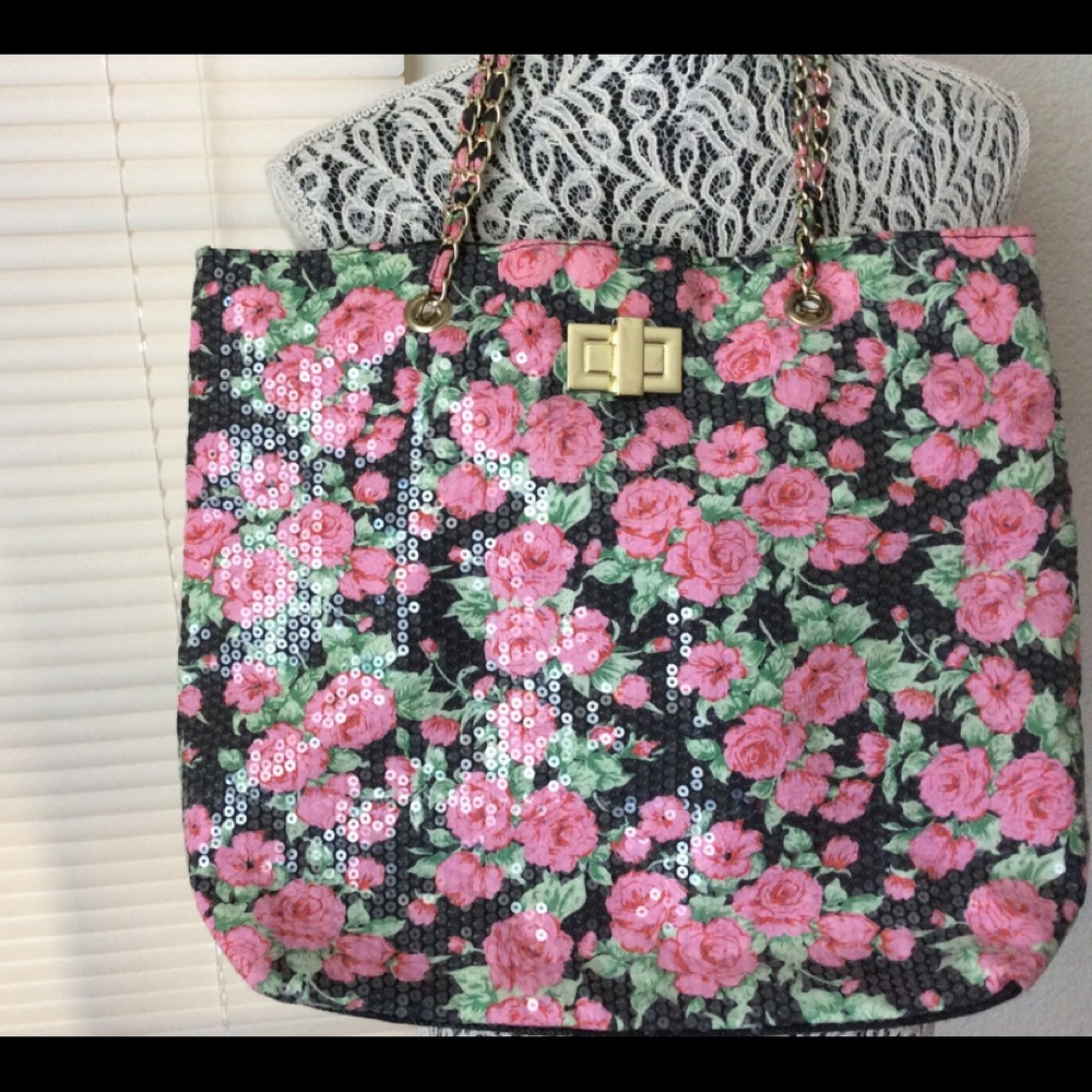 Atmosphere Hand Bag Floral Rose Sequins